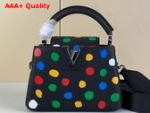 LV x YK Capucines Mini Handbag Black Taurillon Bull Calf Leather with 3D Painted Dots Print Replica