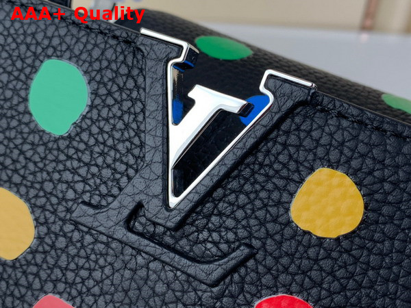 LV x YK Capucines Mini Handbag Black Taurillon Bull Calf Leather with 3D Painted Dots Print Replica