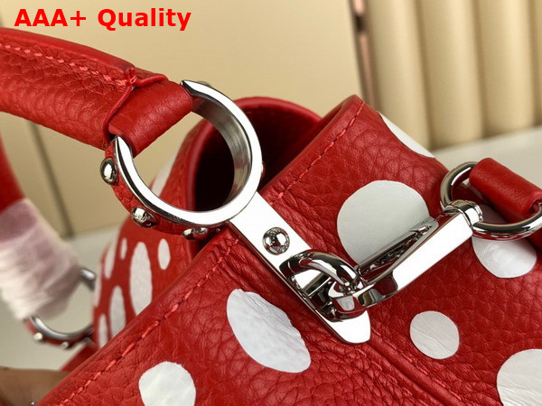 LV x YK Capucines Mini Handbag in Red and White Taurillon Bull Calf Lather with Infinity Dots Print M21692 Replica