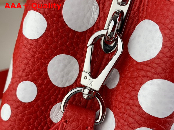 LV x YK Capucines Mini Handbag in Red and White Taurillon Bull Calf Lather with Infinity Dots Print M21692 Replica