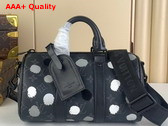 LV x YK Keepall 25 Black and Silver Monogram Eclipse Coated Canvas with 3D Painted Dots Print M46406 Replica