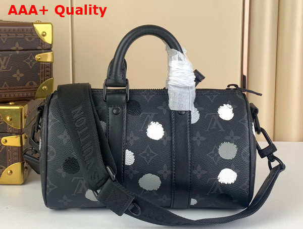 LV x YK Keepall 25 Black and Silver Monogram Eclipse Coated Canvas with 3D Painted Dots Print M46406 Replica