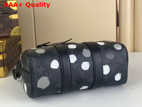 LV x YK Keepall 25 Black and Silver Monogram Eclipse Coated Canvas with 3D Painted Dots Print M46406 Replica