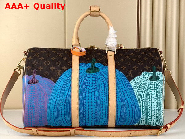 LV x YK Keepall 45 Monogram Coated Canvas with Colorful Pumpkin Print M46471 Replica