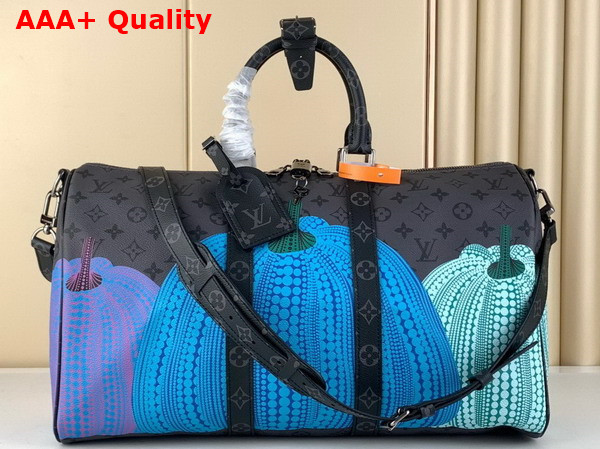 LV x YK Keepall 45 Monogram Eclipse Reverse Coated Canvas with Colorful Pumpkin Print M46441 Replica