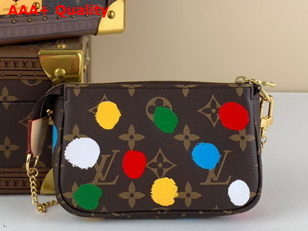 LV x YK Mini Pochette Accessoires Monogram Coated Canvas with 3D Painted Dots Print M81866 Replica