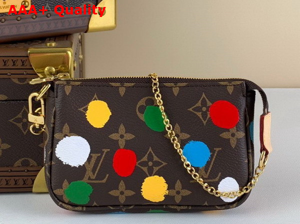 LV x YK Mini Pochette Accessoires Monogram Coated Canvas with 3D Painted Dots Print M81866 Replica