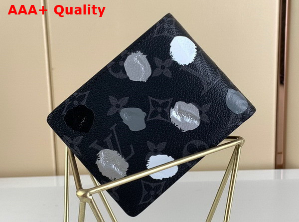 LV x YK Multiple Wallet Black and Silver Monogram Eclipse Coated Canvas with 3D Painted Dots Print M81931 Replica