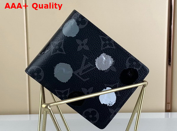 LV x YK Multiple Wallet Black and Silver Monogram Eclipse Coated Canvas with 3D Painted Dots Print M81931 Replica