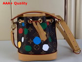 LV x YK Nano Noe Bucket Bag in Monogram Coated Canvas with 3D Printed Dots Print Replica