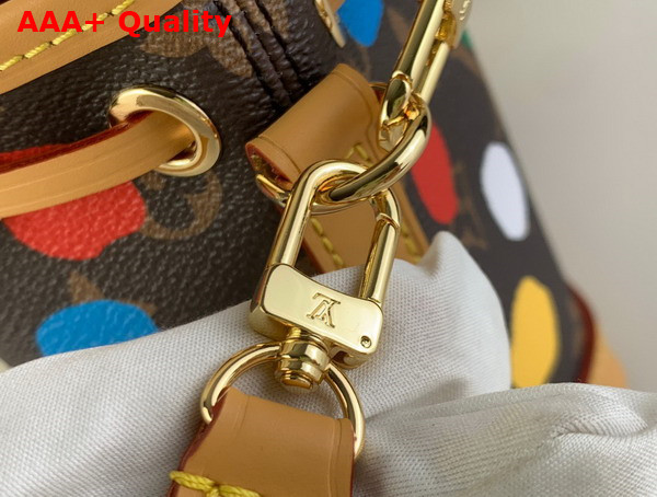 LV x YK Nano Noe Bucket Bag in Monogram Coated Canvas with 3D Printed Dots Print Replica