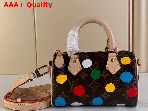 LV x YK Nano Speedy Monogram Coated Canvas with 3D Painted Dots Print M81979 Replica