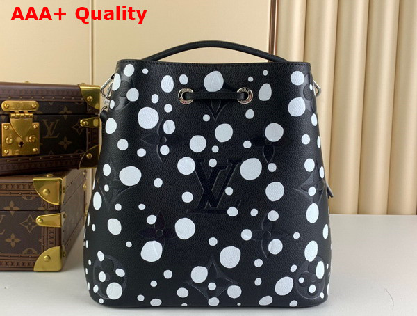 LV x YK Neonoe MM Bucket Bag Black and White Embossed Grained Monogram Empreinte Cowhide Leather with Infinity Dots Print M21753 Replica