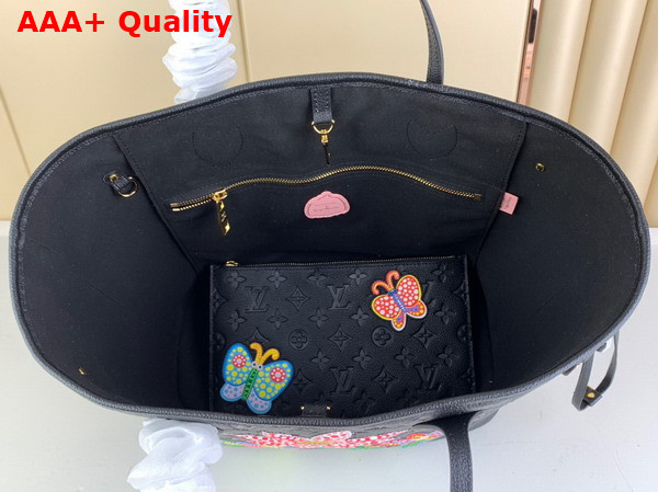 LV x YK Neverfull MM Black Embossed Grained Monogram Empreinte Cowhide Leather with Flower Marquetry Replica