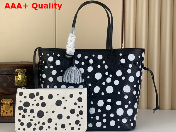 LV x YK Neverfull MM Black and White Embossed Grained Monogram Empreinte Cowhide Leather with Infinity Dots Print M46390 Replica