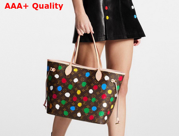 LV x YK Neverfull MM Monogram Coated Canvas with 3D Painted Dots Print M46381 Replica