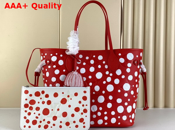 LV x YK Neverfull MM Monogram Empreinte Cowhide Leather with Infinity Dots Print Red and White M46422 Replica