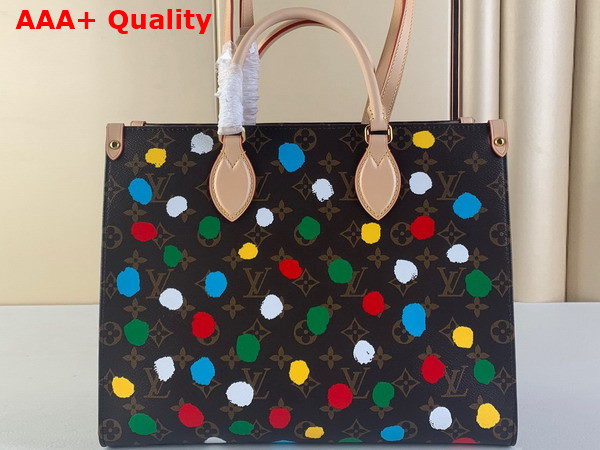 LV x YK Onthego MM Monogram Coated Canvas with 3D Painted Dots Print M46379 Replica