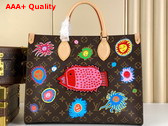 LV x YK Onthego MM Monogram Coated Canvas with Faces Print and Embroidery M46429 Replica