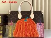 LV x YK Onthego MM Monogram Coated Canvas with Pumpkin Print M46466 Replica