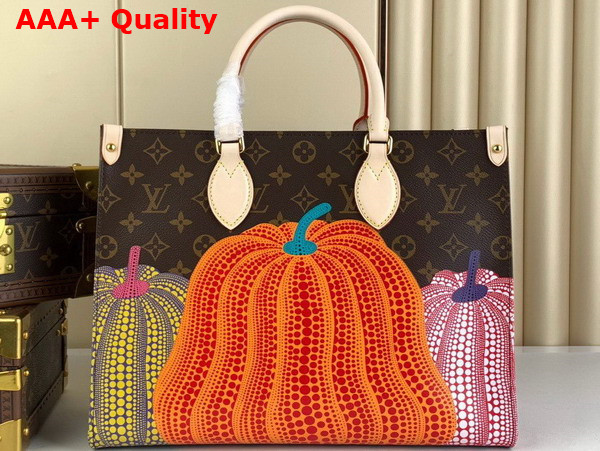 LV x YK Onthego MM Monogram Coated Canvas with Pumpkin Print M46466 Replica