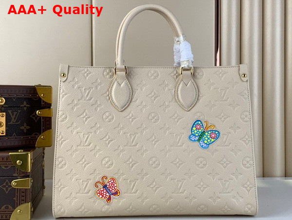 LV x YK Onthego MM Quartz Embossed Grained Monogram Empreinte Cowhide Leather with Flower Marquetry M46416 Replica