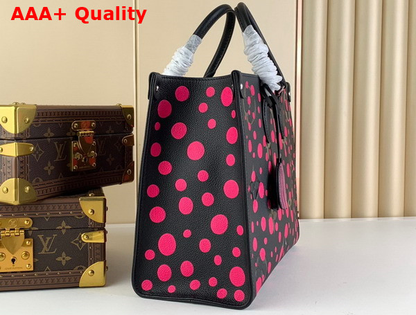 LV x YK Onthego MM Tote Black and Fuchsia Monogram Empreinte Cowhide Leather with Infinity Dots Print M46418 Replica