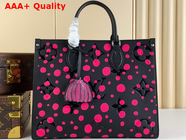 LV x YK Onthego MM Tote Black and Fuchsia Monogram Empreinte Cowhide Leather with Infinity Dots Print M46418 Replica