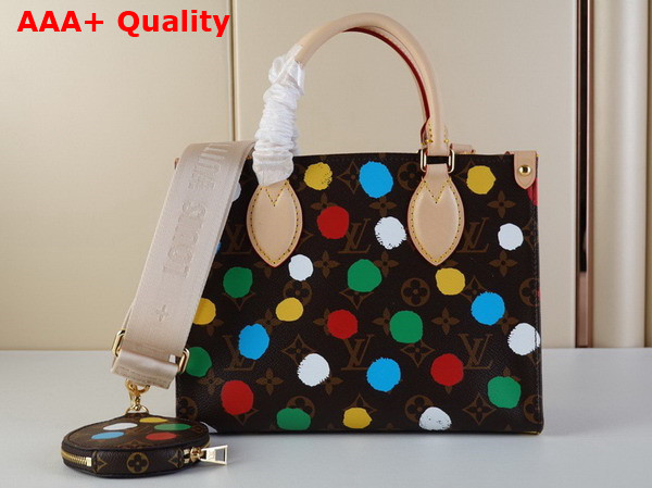 LV x YK Onthego PM Monogram Coated Canvas with 3D Painted Dots Print M46380 Replica