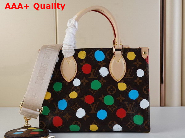 LV x YK Onthego PM Monogram Coated Canvas with 3D Painted Dots Print M46380 Replica