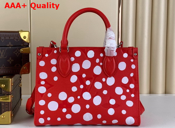 LV x YK Onthego PM Monogram Empreinte Cowhide Leather with Infinity Dots Print Red and White M46412 Replica