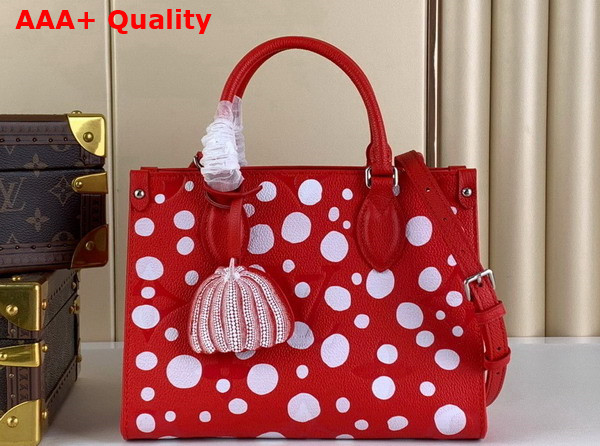 LV x YK Onthego PM Monogram Empreinte Cowhide Leather with Infinity Dots Print Red and White M46412 Replica