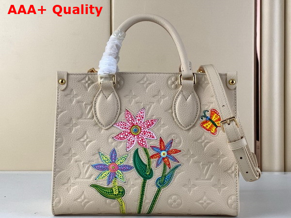 LV x YK Onthego PM Quartz Embossed Grained Monogram Empreinte Cowhide Leather with Flower Marquetry M21732 Replica