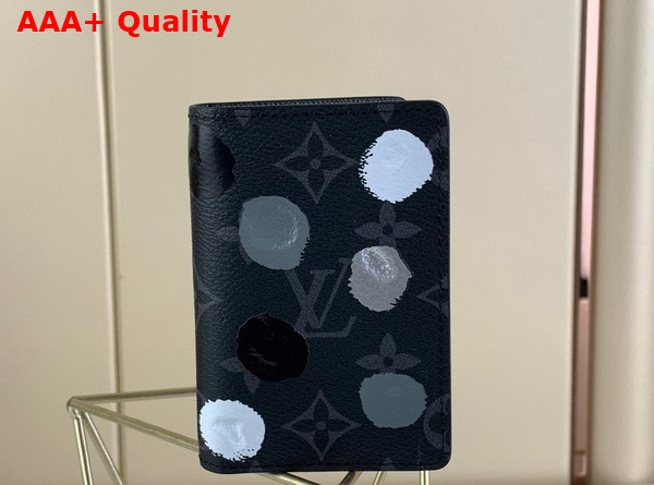 LV x YK Pocket Organizer Black and Silver Monogram Eclipse Coated Canvas with 3D Painted Dots Print M81928 Replica