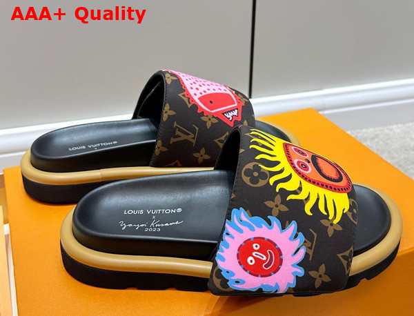 LV x YK Pool Pillow Flat Comfort Mule in Cacao Brown Embroidered Monogram Nylon 1ABD8T Replica