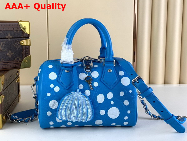 LV x YK Speedy Bandouliere 20 Blue and White Embossed Grained Monogram Empreinte Cowhide Leather with Infinity Dots Print M46425 Replica