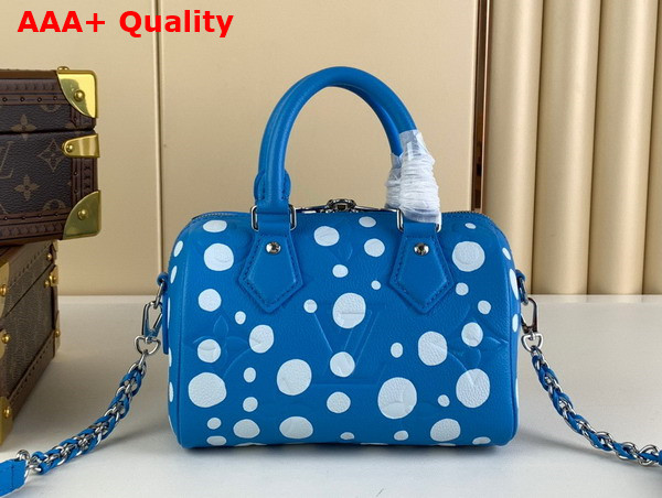 LV x YK Speedy Bandouliere 20 Blue and White Embossed Grained Monogram Empreinte Cowhide Leather with Infinity Dots Print M46425 Replica