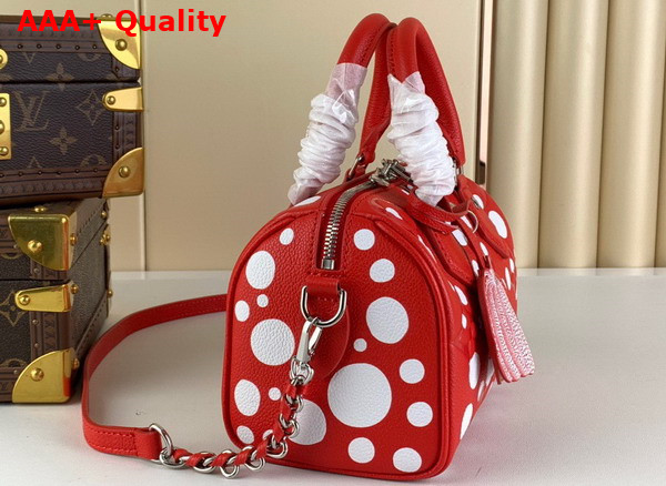 LV x YK Speedy Bandouliere 20 Monogram Empreinte Cowhide Leather wih Infinity Dots Print Red and White M46411 Replica