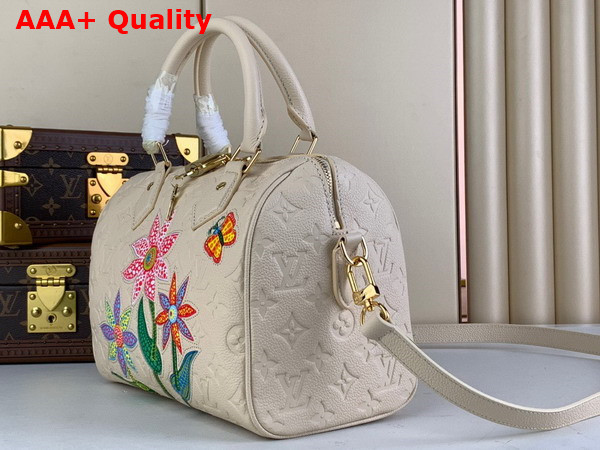 LV x YK Speedy Bandouliere 25 Quartz Embossed Grained Monogram Empreinte Cowhide Leather with Flower Marquetry Replica