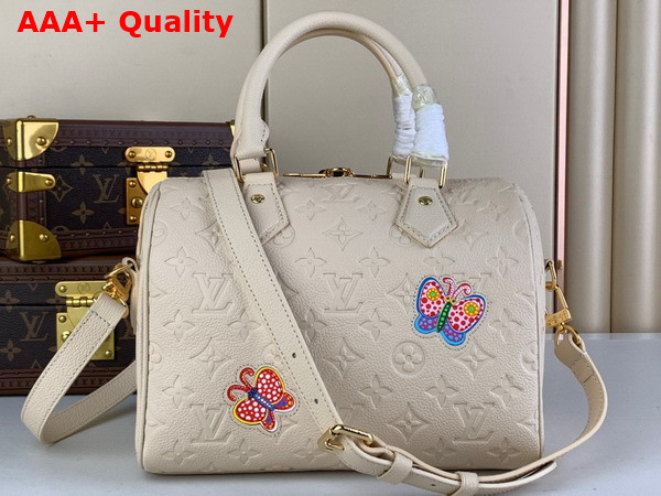 LV x YK Speedy Bandouliere 25 Quartz Embossed Grained Monogram Empreinte Cowhide Leather with Flower Marquetry Replica