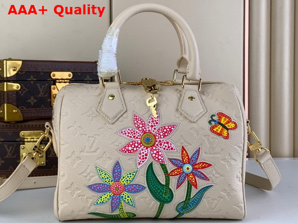 LV x YK Speedy Bandouliere 25 Quartz Embossed Grained Monogram Empreinte Cowhide Leather with Flower Marquetry Replica