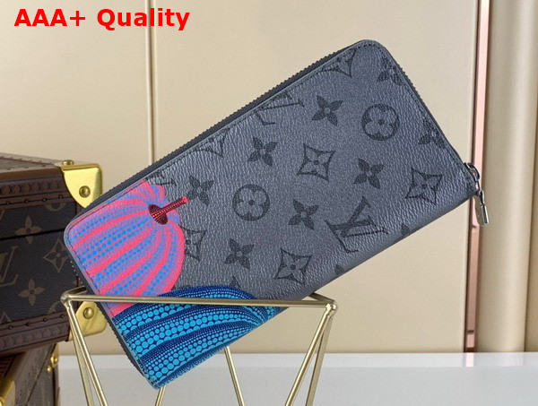 LV x YK Zippy Vertical Wallet Monogram Eclipse Reverse Coated Canvas with Colorful Pumpkin Print M81971 Replica