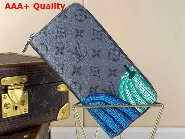 LV x YK Zippy Vertical Wallet Monogram Eclipse Reverse Coated Canvas with Colorful Pumpkin Print M81971 Replica