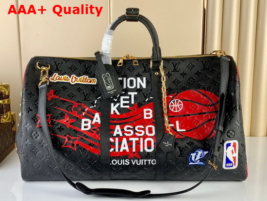 LVxNBA Keepall Bandouliere 55 in Black Monogram Embossed Leather M58516 Replica