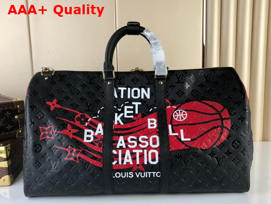 LVxNBA Keepall Bandouliere 55 in Black Monogram Embossed Leather M58516 Replica