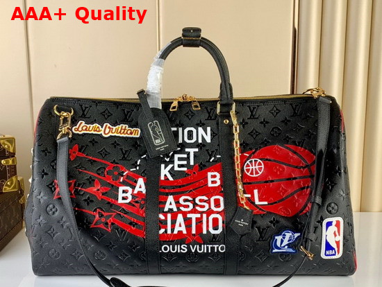 LVxNBA Keepall Bandouliere 55 in Black Monogram Embossed Leather M58516 Replica