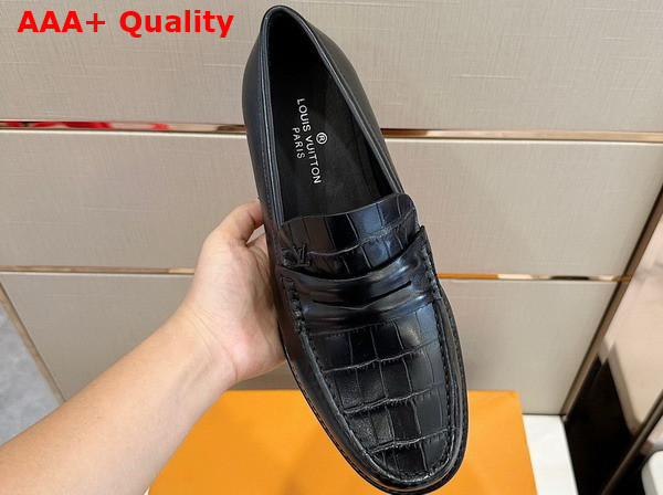 Louis Loafer in Black Glazed Calf Leather and Alligator 1AASO6 Replica