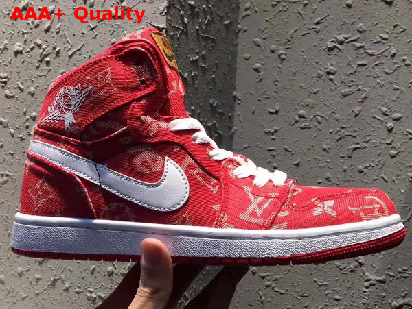 Louis Vuitton Supreme Louis Vuitton Nike Air Jordan Custom Sneaker Red Denim Replica