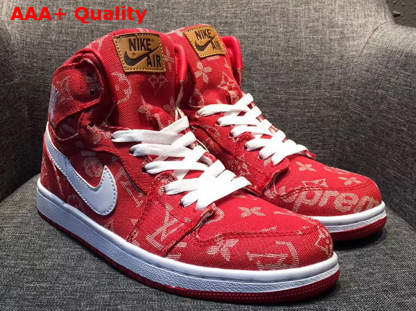 Louis Vuitton Supreme Louis Vuitton Nike Air Jordan Custom Sneaker Red Denim Replica