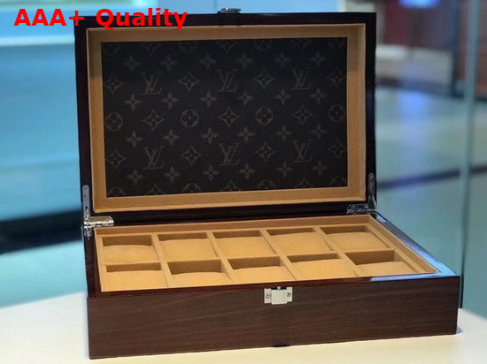 Louis Vuitton 10 Watch Case in Brown Wood and Monogram Canvas Replica